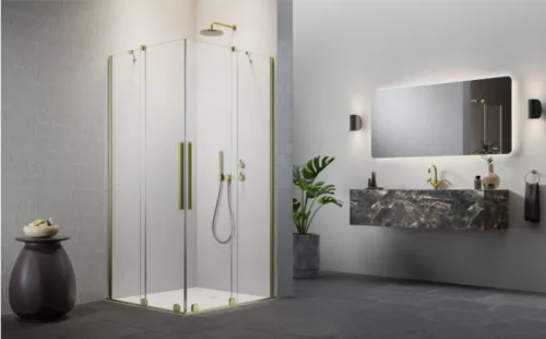 Zuhanykabin, Radaway Furo Brushed Gold KDD szögletes zuhanykabin 80x90 átlátszó