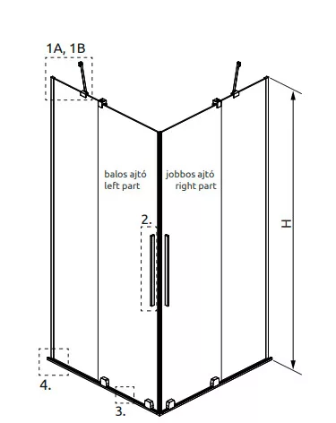 Zuhanykabin, Radaway Furo Brushed Nickel KDD szögletes zuhanykabin 80x80 átlátszó