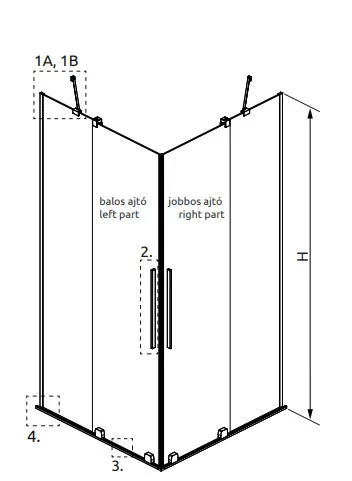 Zuhanykabin, Radaway Furo Brushed Copper KDD szögletes zuhanykabin 110x90 átlátszó