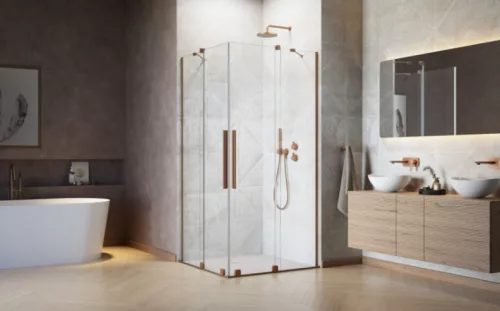 Zuhanykabin, Radaway Furo Brushed Copper KDD szögletes zuhanykabin 120x90 átlátszó