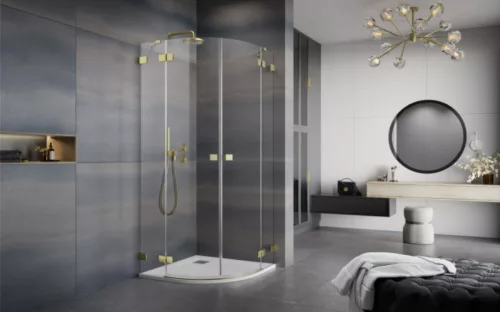 Zuhanykabin, Radaway Essenza Pro Brushed Gold PDD íves szálcsiszolt arany zuhanykabin 80x100 átlá