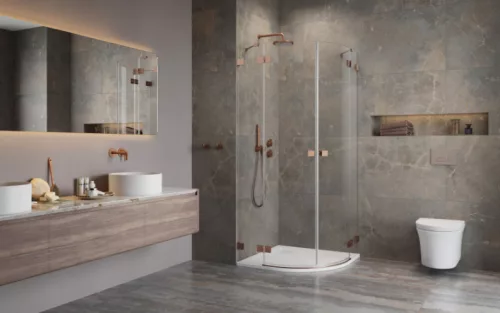 Zuhanykabin, Radaway Essenza Pro Brushed Copper PDD íves szálcsiszolt réz zuhanykabin 90x80 átlát