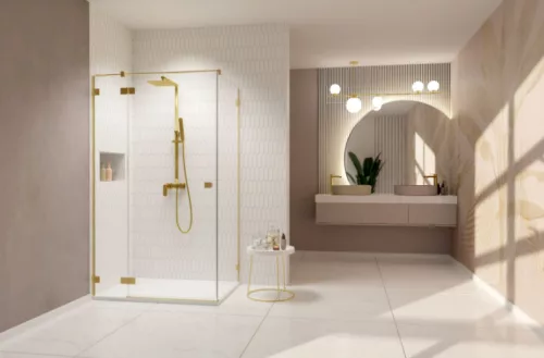 Zuhanykabin, Radaway Essenza Pro Brushed Gold KDJ szögletes zuhanykabin 90x110 átlátszó jobbos