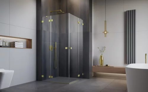 Zuhanykabin, Radaway Essenza Pro Brushed Gold KDD szögletes zuhanykabin 80x90 átlátszó