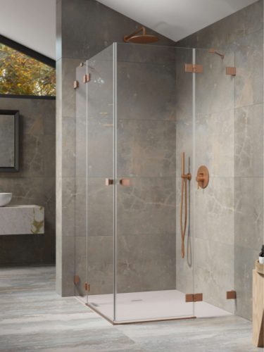 Zuhanykabin, Radaway Essenza Pro Brushed Copper KDD szögletes zuhanykabin 80x100 átlátszó