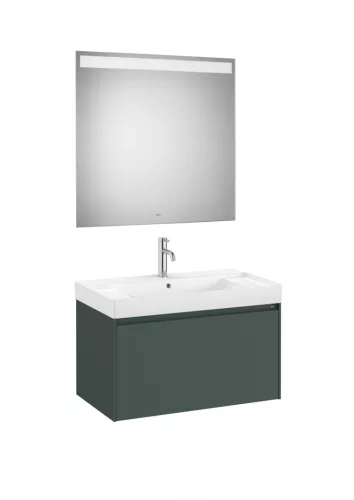 Komplett bútor, Roca Ona A851701513 Unik mosdó+mosdószekrény középső medencével, Eidos tükör,matt