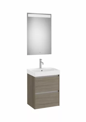 Komplett bútor, Roca Ona A851698511 kompakt mosdószekrény Pack mosdóval, tükörrel, sötét szilfa