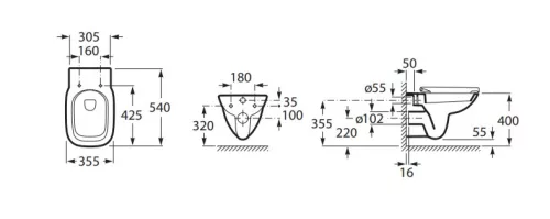 WC, Roca Debba A34699L000 Rimless fali WC-csésze, mélyöblítésű, hátsó/vízszintes kifolyású