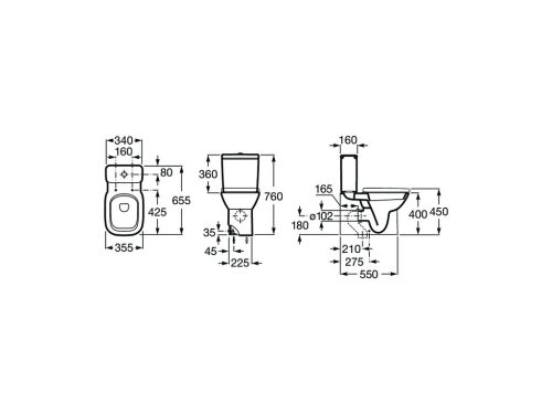 WC, Roca Debba A34299B00U Square falhoz tolható monoblokkos wc-csésze