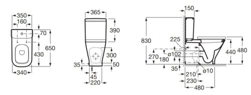 WC, Roca The Gap A34247C00U monoblokkos hátfalhoz illeszkedő WC-csésze