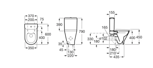 WC, Roca The Gap A3420N7000 Round Rimless falhoz illeszkedő, kompakt monoblokkos-wc