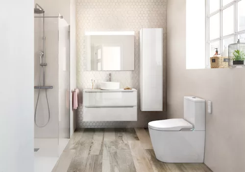 WC, Roca In-wash Inspira A803061001 álló monoblokkos Smart Toilet, tartállyal, integrált bidéfunk
