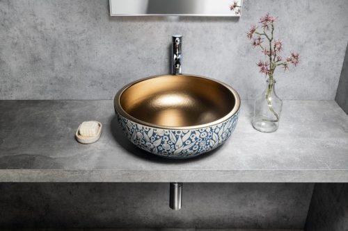 Mosdó, Sapho Priori kerámiamosdó réz/kék virágmintás PI037