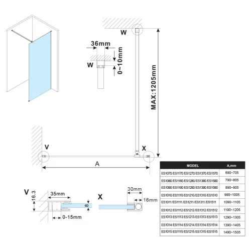 Walk-in, Sapho Esca Chrome ES1080-01/ES8010 Walk-in, falra szerelhető, transzparent üveg, 80 cm