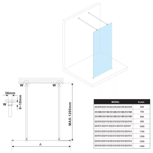 Walk-in, Sapho Esca Black Matt ES1312-06 Walk-in, szabadonálló, flutes üveg, 120 cm