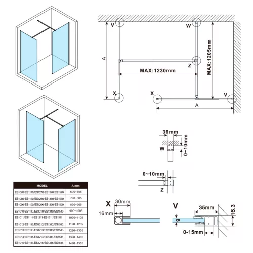 Zuhanyfal, Sapho Esca ES1312 Walk-in zuhanyfal, flutes üveg, 120x210 cm