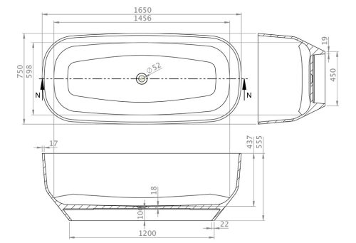 Kád, M-Acryl Violet szabadonálló kád 165x75 cm, fehér