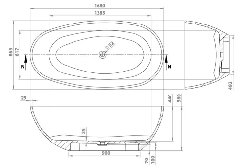 Kád, M-Acryl Vanilla szabadonálló kád 168x86 cm, fehér