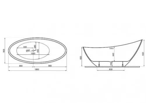 Kád, M-Acryl Paradise szabadonálló kád 180x80 cm matt fekete