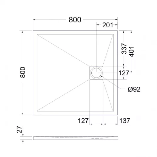 Zuhanytálca, West Eliza 80x80 cm, fehér