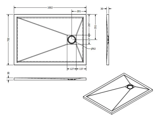 Zuhanytálca, West Eliza 70x100 cm, fehér