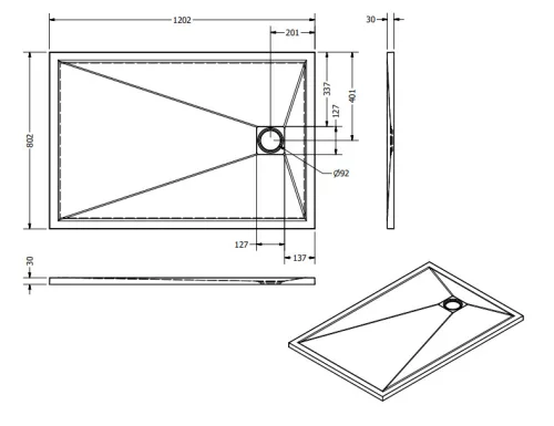 Zuhanytálca, West Eliza 80x120 cm, fehér