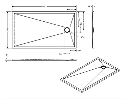 Zuhanytálca, West Eliza 80x140 cm, fehér