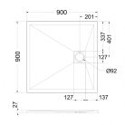 Zuhanytálca, West Zara 90x90 cm, fehér