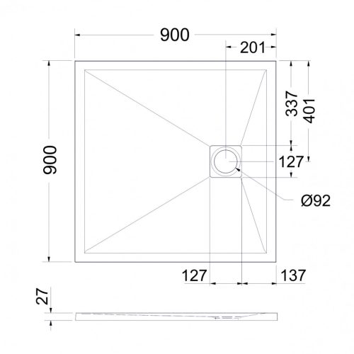 Zuhanytálca, West Zara 90x90 cm, fehér