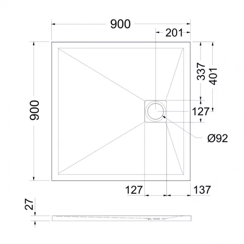 Zuhanytálca, West Zara 90x90 cm, cream