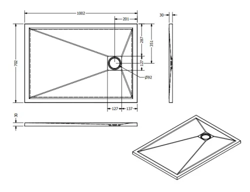 Zuhanytálca, West Zara 70x100 cm, black