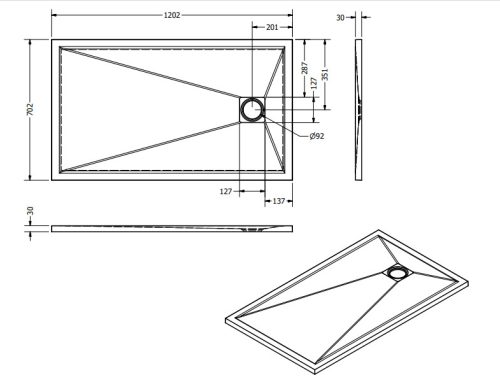 Zuhanytálca, West Zara 70x120 cm, black