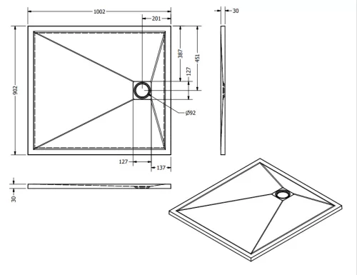 Zuhanytálca, West Zara 90x100 cm, fehér