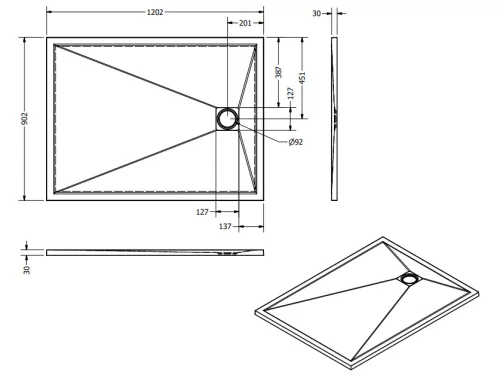 Zuhanytálca, West Zara 90x120 cm, black