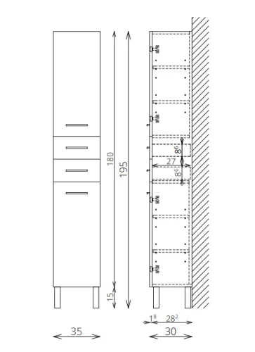 Álló szekrény, Tboss Tera F180 2A2F kiegészítőszekrény, balos, króm fogantyúval