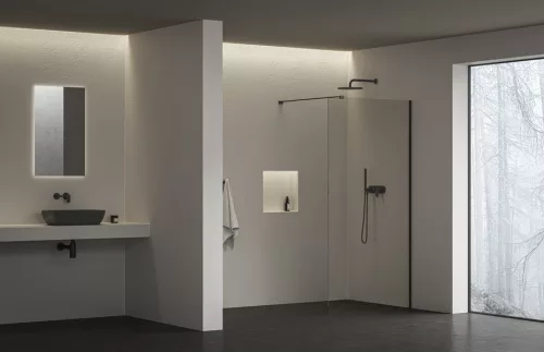 Walk-in, Ravak Walk In Wall Air-90 Fekete +Transparent, merevítővel GW9W70300Z1C