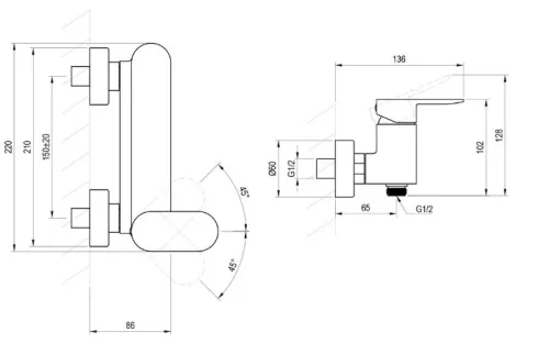 Zuhany csaptelep, Ravak Chrome II CR II 032.00CR szett nélkül, X070452