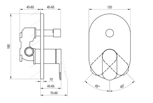 Falba süllyesztett csaptelep, Ravak Chrome II CR II 065.00BL II.O2.RB070, belső egység nélkül X07