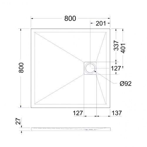 Zuhanytálca, West Zara 80x80 cm, gris