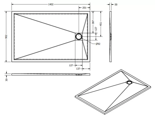 Zuhanytálca, West Zara 90x140 cm, gris