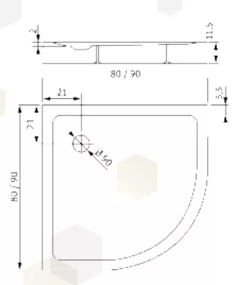 Zuhanytálca, Roltechnik 90x90, íves, fekete B-0559