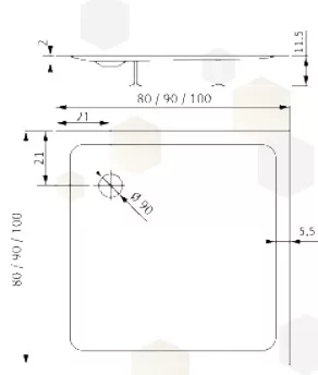 Zuhanytálca, Roltechnik 90x90, szögletes, fekete B-0563