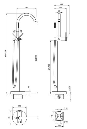 Kádtöltő csaptelep, Ravak FM 082.20BL.RB07A Padlón álló kádcsaptelep (R-box-szal), fekete X070437