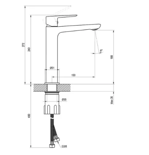 Mosdó csaptelep, Ravak LF 014.20BL Mosdócsaptelep 240 mm, lefolyó nélkül, fekete X070477