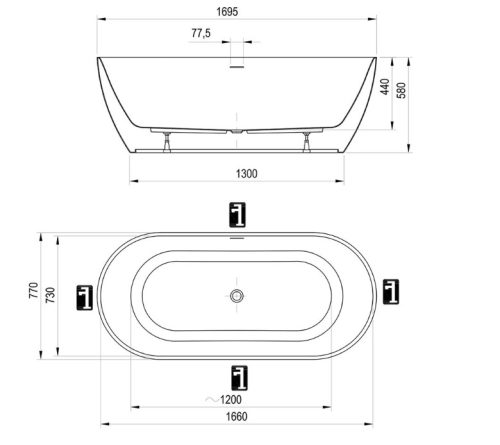 Kád, Ravak Freedom O Tec 170x77 Grey Green/fehér szabadonálló, fehér lefolyóval CD11200000
