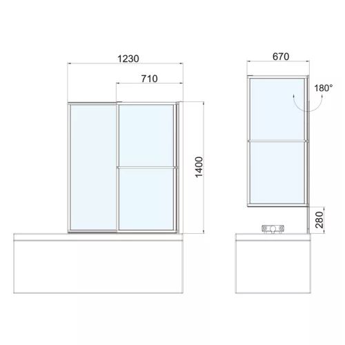Kádparaván, Sapho Polysan OLBIA teleszkópos kádparaván, 123 cm, matt fekete 30317B