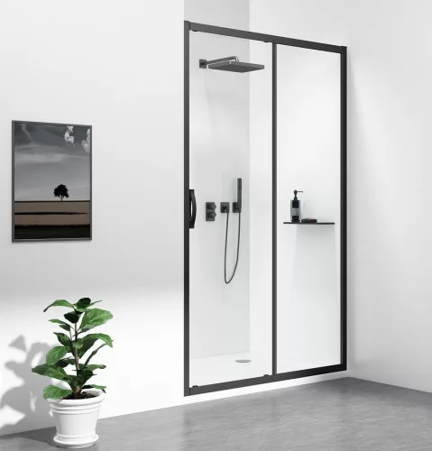 Zuhanyajtó, Sapho Gelco SIGMA SIMPLY BLACK tolóajtó, 110 cm, fekete GS1111B
