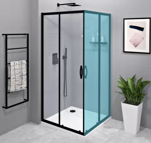 Zuhanyajtó, Sapho Gelco SIGMA SIMPLY BLACK tolóajtó sarokbelépéshez, 110 cm, fekete GS2111B