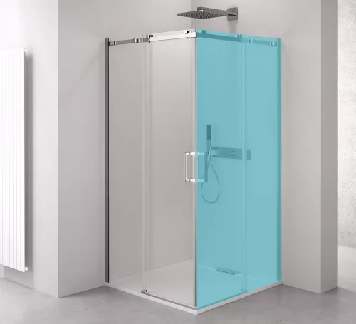 Zuhanyajtó, Sapho Polysan THRON LINE TL5210 tolóajtó fixrésszel sarokbelépőhöz, görgők nélkül, 10