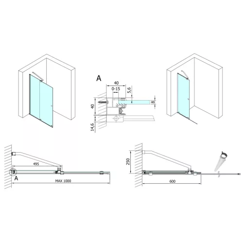 Zuhanyajtó, Sapho Polysan MODULAR SHOWER tolóajtó fix résszel, 100 cm MS5-100
